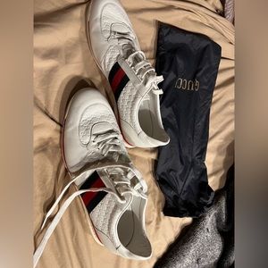 GUCCI Men's Leather Web Sneaker 'Great White’, Size 10